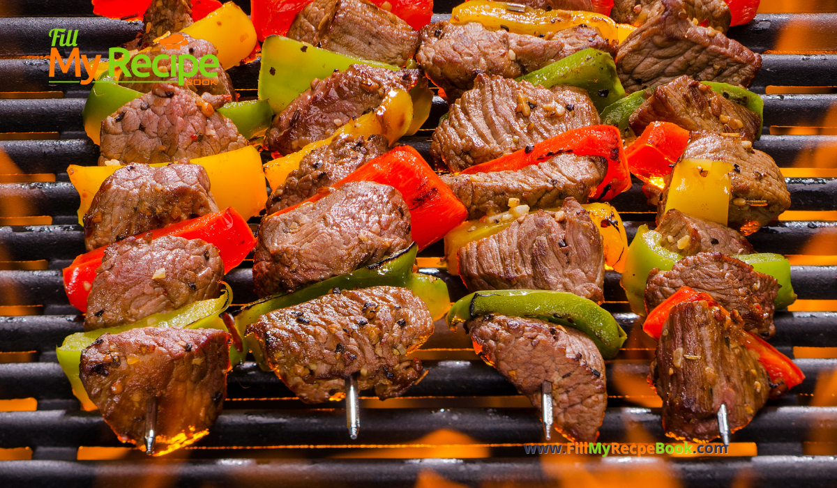 Marinated Grilled Beef and Peppers Sosaties recipe on a braai or barbecue. Homemade kebabs on a stick and a simple marinade idea.