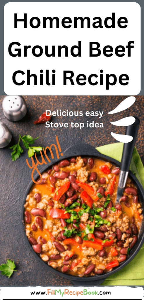Homemade Ground Beef Chili Recipe. Easy healthy idea for a meal with beans, made on the stove top and makes the best lunch or dinner.