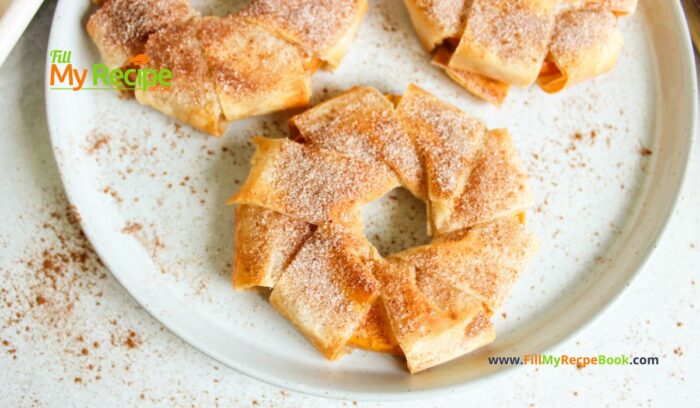 Apple Strudel Slices Recipe to have for a sweet dessert. Simple homemade from scratch idea with wrapped phyllo dough on apple rounds, snack.