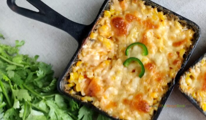 Easy Creamy Corn Casserole recipe ideas to create for a breakfast or brunch. Cheesy Mexican flavored side dish to serve for lunch or dinner.