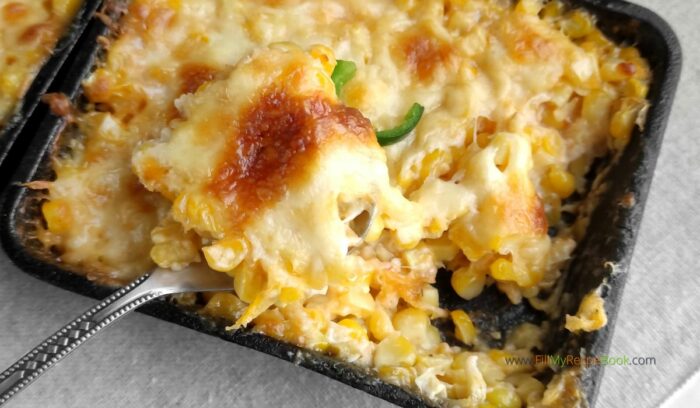 Easy Creamy Corn Casserole recipe ideas to create for a breakfast or brunch. Cheesy Mexican flavored side dish to serve for lunch or dinner.