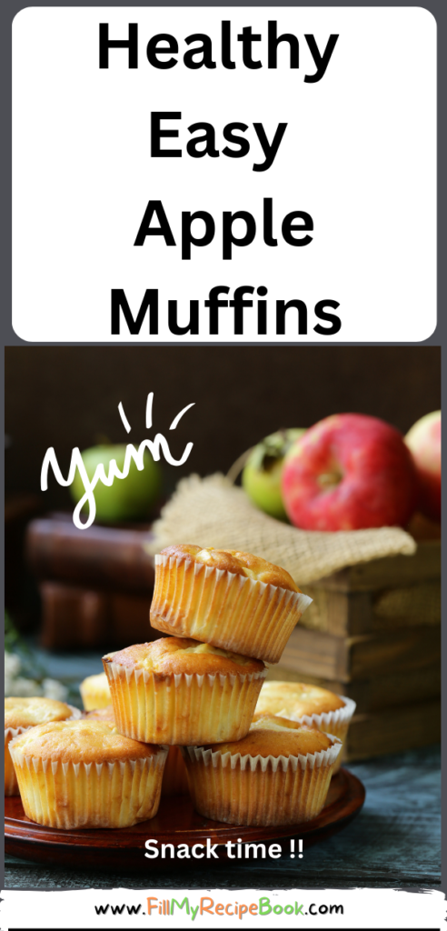 Healthy Easy Apple Muffins recipe for snacks. Fresh homemade muffins with cinnamon and coconut oil and honey, topped with brown sugar.