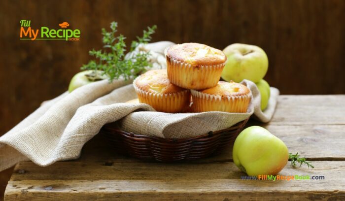 Healthy Easy Apple Muffins recipe for snacks. Fresh homemade muffins with cinnamon and coconut oil and honey, topped with brown sugar.