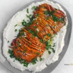 Roasted Hasselback Butternut Squash with cream cheese and garlic recipe. A delicious vegetable side dish for a family meal of lunch, dinner.