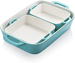 SWEEJAR Ceramic Bakeware Set, Rectangular Baking Dish for Cooking, Kitchen, Cake Dinner, Banquet and Daily Use, 12.8 x 8.9 Inches porcelain Baking Pans (Turquoise)