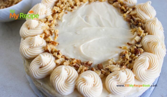 icing the cake. Best Pumpkin Cake recipe with salted caramel cream cheese frosting. A delicious dessert using pumpkin puree, pumpkin spices for fall treat.