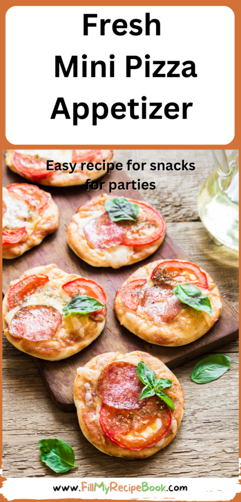 Fresh Mini Pizza Appetizer recipe idea. Easy healthy two ingredient pizza base with pepperoni and cheese for snacks on platters.