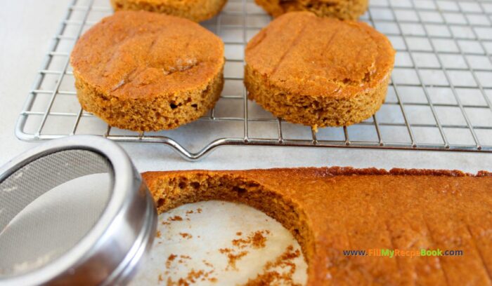 Bake this Mini Frosted Pumpkin Cakes recipe idea. Tasty moist pumpkin spiced, small cakes decorated with caramel buttercream, for dessert.