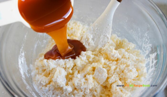 mixing the caramel buttercream frosting, Bake this Mini Frosted Pumpkin Cakes recipe idea. Tasty moist pumpkin spiced, small cakes decorated with caramel buttercream, for dessert.