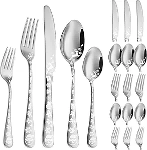 Vilihkc Christmas Style Silverware Set,20 Piece Stainless Steel Flatware Set, Kitchen Utensil Set Service for 4,Tableware Cutlery Set for Home and Restaurant, Dishwasher Safe.