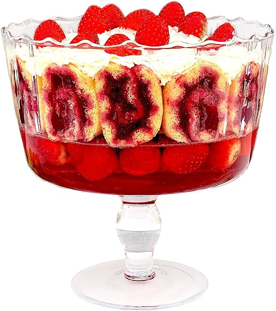 Barski Large Glass Trifle Bowl, with Scallop Design - 9" D - European Beautiful Hand Made Glass - 168 oz (over 5 quarts) Clear.