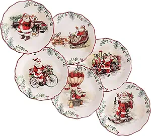 Bico Santa On The Way Ceramic Appetizer Plates, 6 inch, Set of 6, for Tapas, Salad, Appetizer, Microwave & Dishwasher Safe