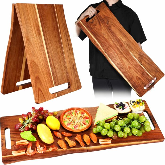 Acacia Large Charcuterie Board, Wood Charcuterie Boards with Handles Foldable Travel 33 x 12 Inch Cheese Board Charcuterie Serving Board with Food Meat...