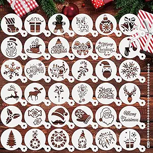 JULBEAR 36 Pieces Reusable Christmas Cookie Cake Stencils Templates Mold Tools Cookies Baking Painting Dessert Coffee Xmas Decoration.