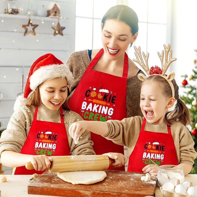 Suhine 4 Pack Christmas Matching Aprons Christmas Baking Crew Kitchen Apron for Family Cooking Baking.