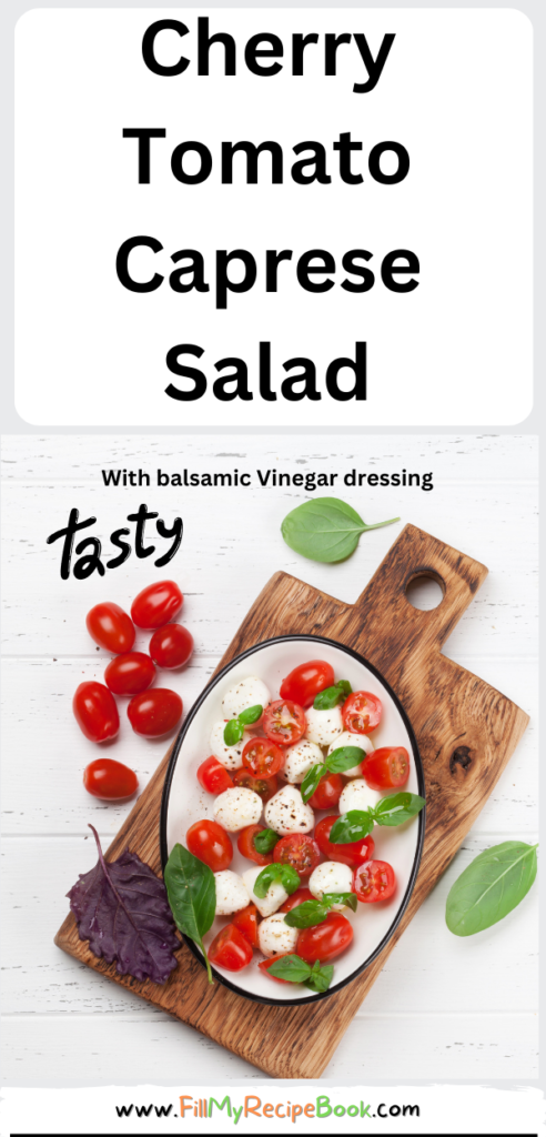 Cherry Tomato Caprese Salad with glazed balsamic vinegar recipe. Easy tasty side dish with mozzarella balls, fresh basil leaves and spices. 