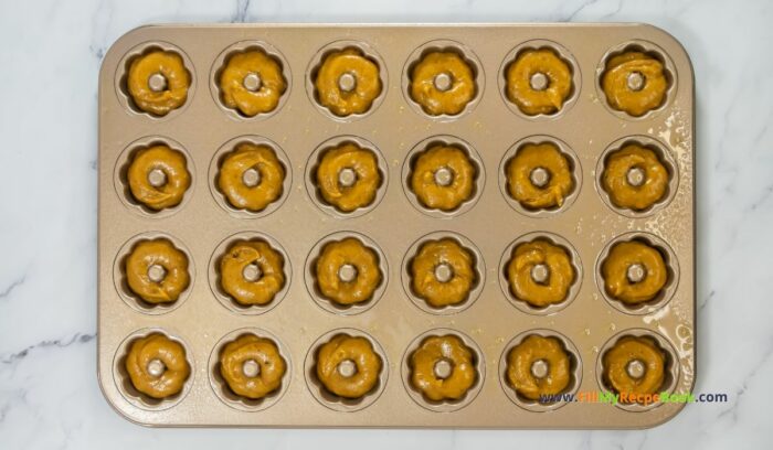 ready to bake These Mini Pumpkin Bundt Cakes recipe are spicy and made from scratch. An easy bake,  with vanilla butter icing, makes a moist dessert.