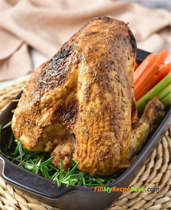 Grab this easy moist tender Roasted Turkey Breast Recipe with a marinade idea for Thanksgiving or any meal, for lunch or dinner with sides.