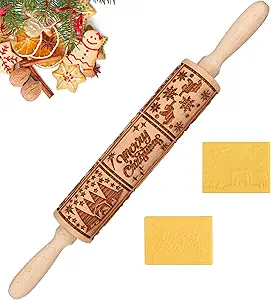 Christmas Nativity Embossed Rolling Pin - Perfect Christmas Baking Supplies for Cookie Decorating,Wooden Rolling Pin for Cookies & Pastries,Christmas Theme Cookie Mold