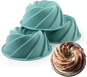 Silicone Mini Bundt Cake Pan, 7.5 Inch Swirl Round Cake Pan Non-Stick European Grade Silicone Chiffon Baking Pan, 3Pack Mini Silicone Flute Cake Mold for Mini Cake, Jelly, Gelatin