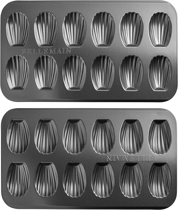 Bellemain Madeleine Pan | 12-Well Madeleine Mold Makes 12 Madeleine Cookies | Nonstick Tea Cake Pan for Madeleines, Cakelet Pan | Warp-Resistant Carbon Steel Madeline Pans (2-Pack)