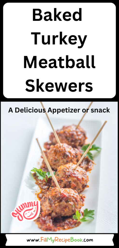 Make these delicious Baked Turkey Meatball Skewers recipe for toothpick appetizers or snacks at parties. Garnished with cranberry sauce.