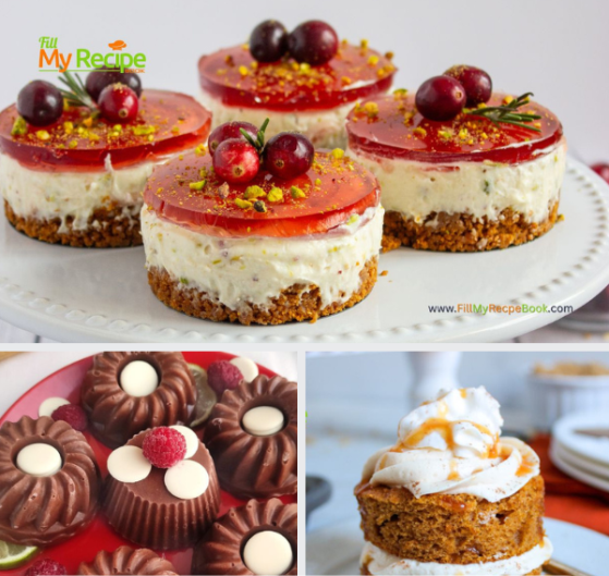 Christmas fancy dessert recipes ideas for an elegant and classy bake. Individual holiday party, plated beautiful cakes and mini desserts.