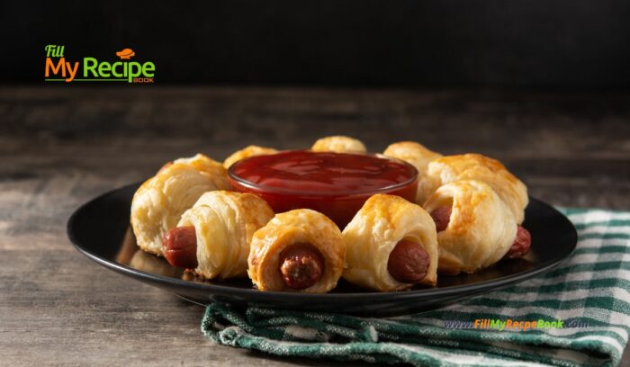 Create these easy Homemade Pigs in a Blanket for appetizers, served warm or cold. These delightful mini puff pastry snacks filled with small sausages are perfect for any party.