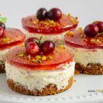 A simple mini No-Bake Pistachio Cranberry Cheesecake recipe. It features a buttery biscuit crumb base topped with a delightful mixture of cream cheese, sour cream, pistachios for dessert.