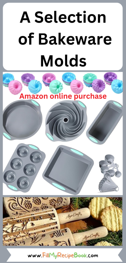 A Selection of Bakeware Molds to bake mini cakes or larger cakes. Sets of baking pans silicon or nonstick, and skewers and kebobs, stainless.