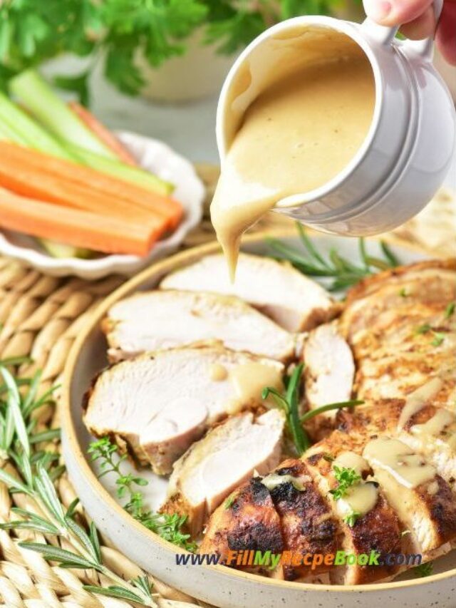 Grab this easy moist tender Roasted Turkey Breast Recipe with a marinade idea for Thanksgiving or any meal, for lunch or dinner with sides.