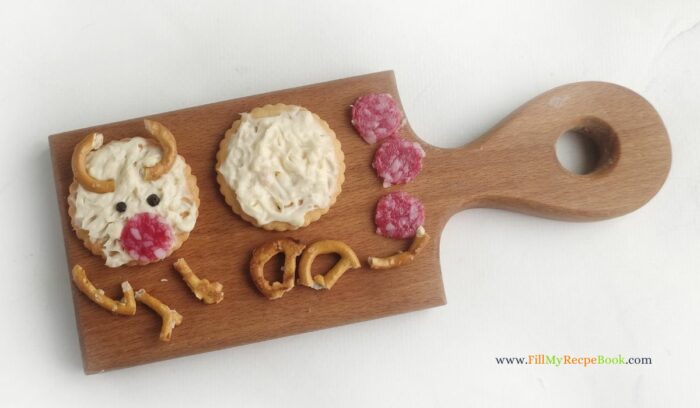 pepperoni and pretzels for a styled animal appetizer, snacks or cracker treats, Christmas or new year