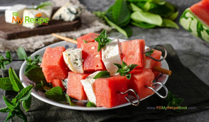 Watermelon Feta Cheese Skewers Snack. A Recipe Idea that is a quick and easy appetizer, perfect for a refreshing, healthy treat or snack at parties.