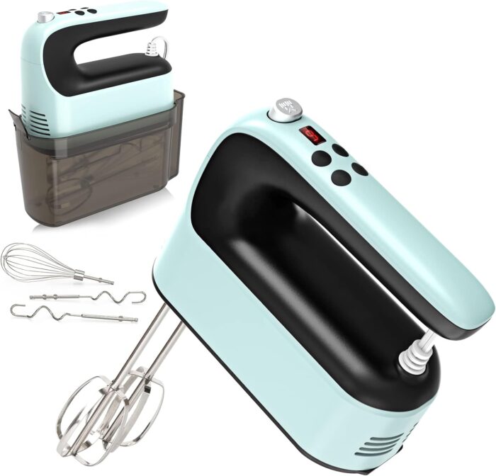 9-Speed Digital Hand Mixer Electric, 400W Powerful DC Motor, Baking Mixer Handheld with Snap-On Storage Case, Touch Button, Turbo Boost, Dough Hooks, Whisk.