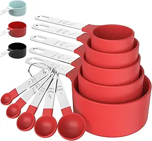 TILUCK Measuring Cups & Spoons Set, Stackable Cups and Spoons, Nesting Measure Cups with Stainless Steel Handle, Kitchen Gadgets for Cooking & Baking (Red)