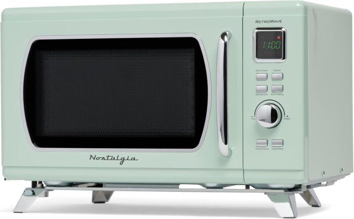 Nostalgia Mid-Century Retro Countertop Microwave Oven - Large 900-Watt - 0.9 cu ft - 8 Pre-Programmed Cooking Settings - Digital Clock - Kitchen Appliances.