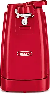 BELLA Electric Can Opener and Knife Sharpener, Multifunctional Jar and Bottle Opener with Removable Cutting Lever and Cord Storage, Stainless Steel Blade, Red