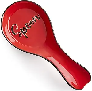 Ceramic Spoon Rest for Stove Top, DAYYET Large Spoon Holder, Spoon Rest for Kitchen Counter, Utensil Rest for Ladles, Spatula, Tong, Red Kitchen Decor and Accessories