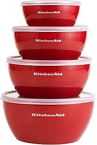 KitchenAid Classic Prep Bowls with Lids Set of 4 Small Nesting Bowls for Ingredient Prep and Storage, Dishwasher Safe