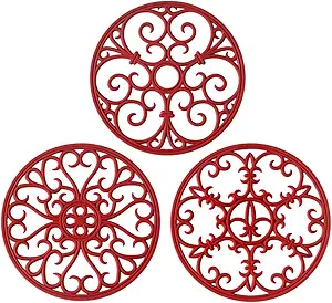 Silicone Trivet Mat - Hot Pot Holder Hot Pads for Table & Countertop - Teapot Trivet Kitchen Trivets - Non-Slip & Heat Resistant Modern Kitchen Hot Pads for Pots & Hot Dish Merlot Red Trivet Set of 3