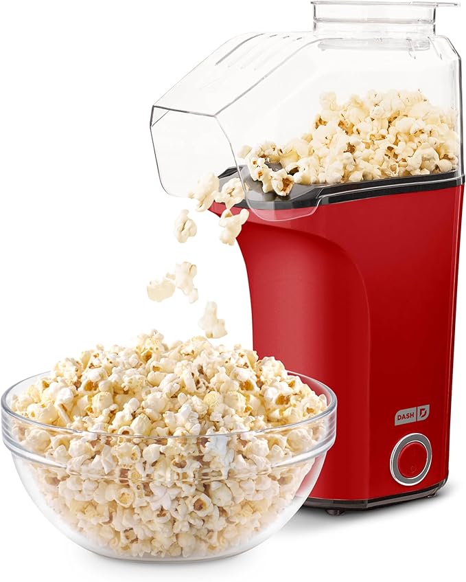 DASH Hot Air Popcorn Popper Maker with Measuring Cup to Portion Popping Corn Kernels + Melt Butter, 16 Cups - Red