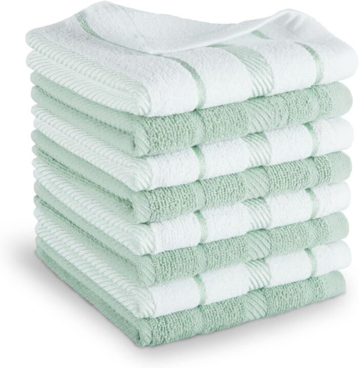 KitchenAid Albany Dishcloth 8 Pack Set, Pistachio/White, 12"x12"