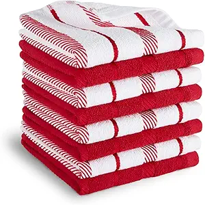 KitchenAid Albany Dishcloth 8 Pack Set, Passion Red/White, 12"x12"