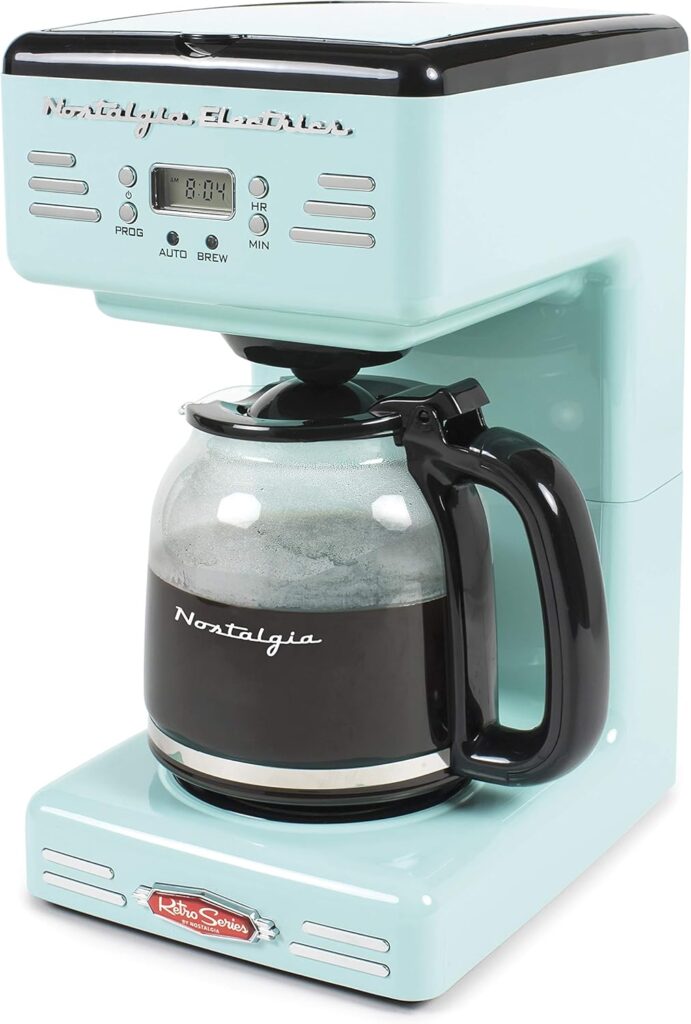 Nostalgia Retro 12-Cup Programmable Coffee Maker With LED Display, Automatic Shut-Off & Keep Warm, Pause-And-Serve Function, Aqua.