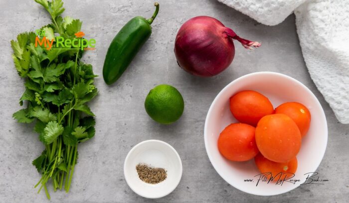 simple ingredients for this fresh salsa side dish, roma tomato cilantro red onion, lime salt and pepper. Easy Tomato Salsa Recipe idea. Create a delightful homemade salsa, this healthy side dish finely chopped and seasoned to perfection.