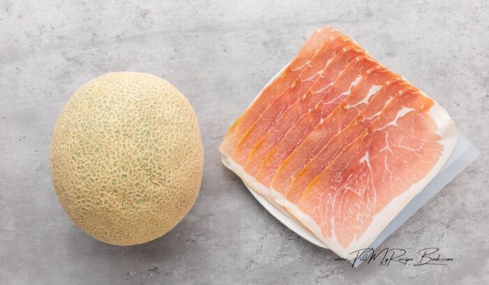 Ingredients for Simple Cantaloupe Prosciutto Bites. slices thinly sliced prosciutto, ripe cantaloupe