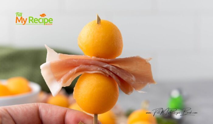 A pleasing and delicious cold summer snack or bite for all to enjoy. The Sweet taste of cantaloupe and salty prosciutto tang you will love to share with family. Fruity treat for kids to enjoy...So Yummy!