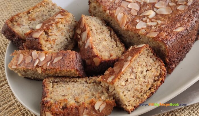 Healthy Almond Flour Banana Bread recipe idea. A great oven bake with natural sweeteners and coconut oil for gluten free diets.