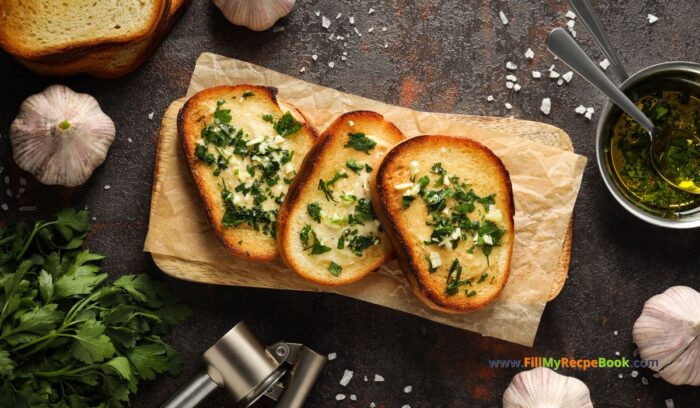 The Best Toasted Garlic Bread Slices recipe idea. Easy homemade loaf slices buttered with garlic butter mix and herbs toasted in the oven.