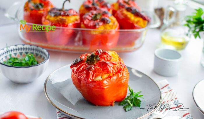 In a baking dish with sides add a little water or tomato paste. Final step is to cover the dish with foil and bake for 30 minutes. Take the foil off and bake further until the tops are cooked and lightly brown.